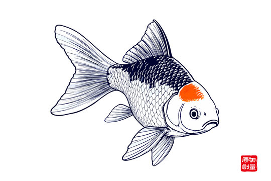手繪風(fēng)單尾金魚圖案