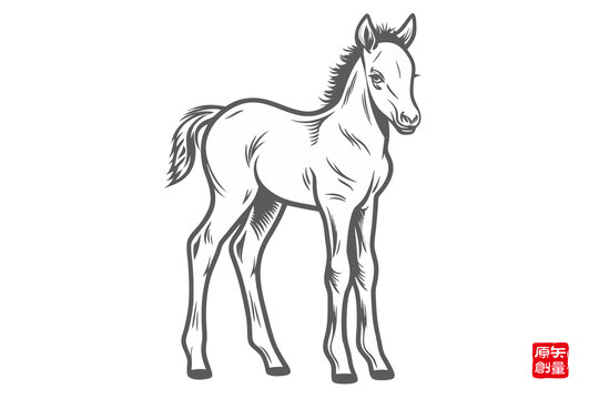 簡(jiǎn)約線條風(fēng)格可愛(ài)小馬插畫(huà)
