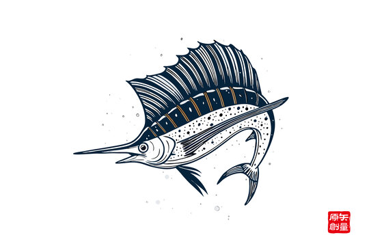 手繪動感條紋旗魚圖案