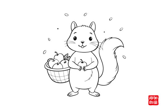 可愛(ài)松鼠抱果插畫
