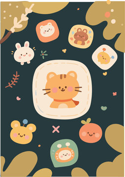可愛萌趣小動物插畫圖案