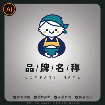 卡通抱著米飯的人物品牌標(biāo)志糧食大米設(shè)計