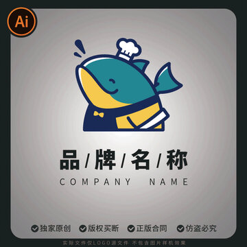 淡水魚海魚海鮮水產(chǎn)廚師卡通品牌標(biāo)志