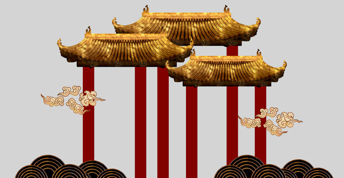 中式古典金瓦紅柱漢唐婚禮