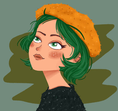 手繪女生頭像插畫頭像歐美風(fēng)頭像