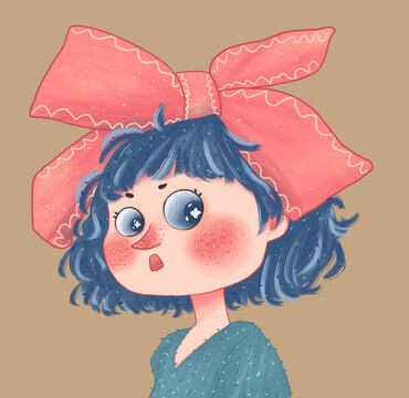 手繪兒插頭像卡通頭像插畫