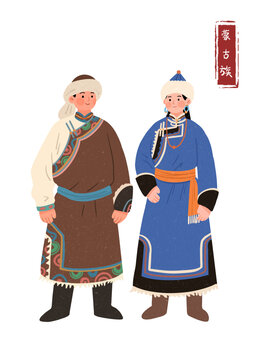 蒙古族傳統(tǒng)服飾男女形象