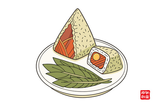 美味日式三角飯團插畫