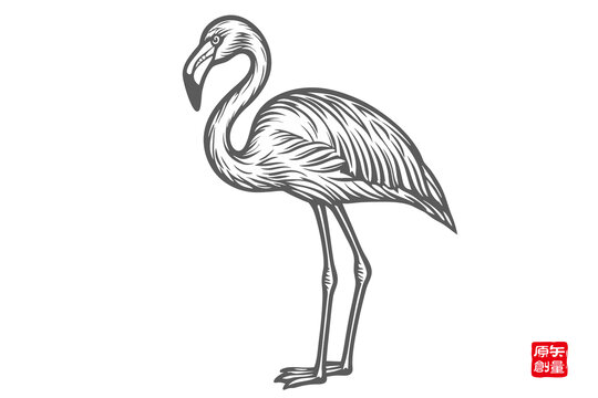 簡約線條火烈鳥插畫