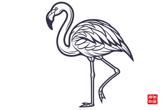 簡約線條火烈鳥插畫