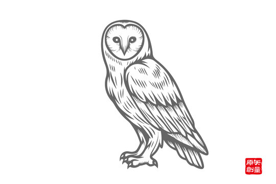 簡(jiǎn)約線條貓頭鷹插畫