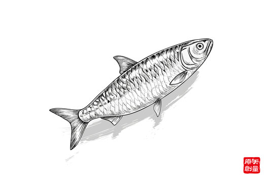 手繪單條銀色魚類圖案