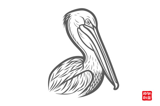 手繪鵜鶘簡約動物圖案