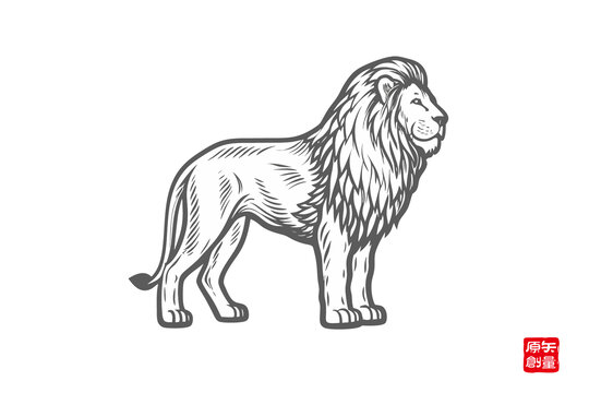 簡約線條風(fēng)格站立雄獅圖案