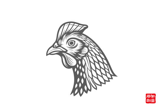 簡(jiǎn)約線條風(fēng)格公雞頭部圖案