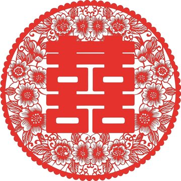 中式傳統(tǒng)紅色雙喜剪紙圖案