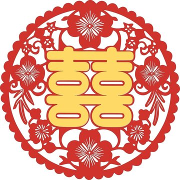 傳統(tǒng)中式雙喜剪紙圖案
