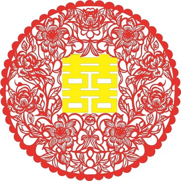 傳統(tǒng)中式雙喜剪紙圖案