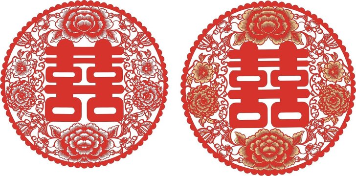 傳統(tǒng)中式雙喜剪紙圖案
