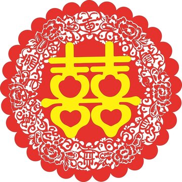 傳統(tǒng)中式喜慶雙喜剪紙圖案