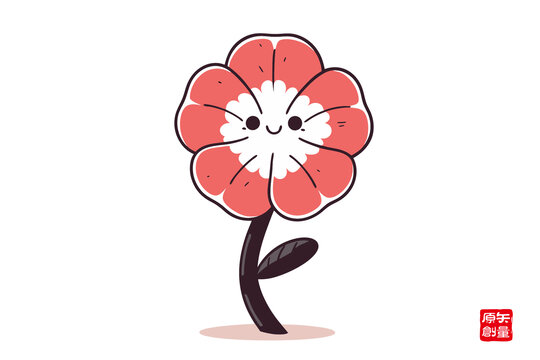 可愛卡通笑臉紅色花朵