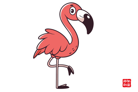 可愛(ài)卡通單腿站立火烈鳥(niǎo)