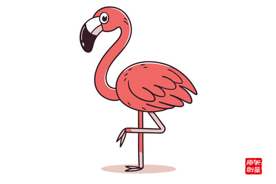 可愛(ài)單腿站立火烈鳥(niǎo)插畫(huà)