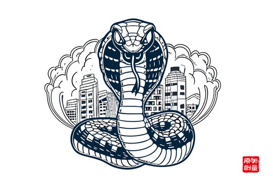 城市背景中的眼鏡蛇插畫