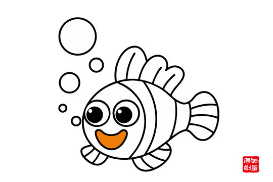 卡通小魚(yú)吐泡泡簡(jiǎn)筆畫(huà)