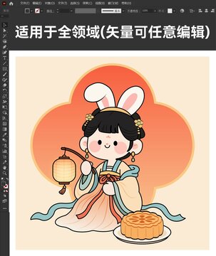 古風(fēng)玉兔少女與中秋月餅
