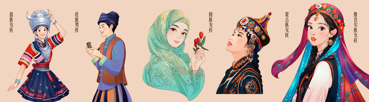 少數(shù)民族人物特色裝飾插畫