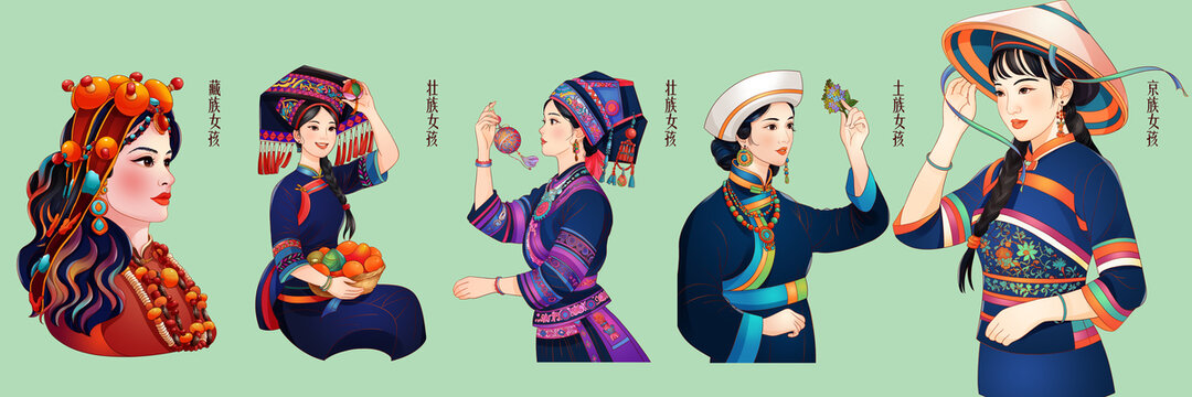 少數(shù)民族人物特色裝飾插畫