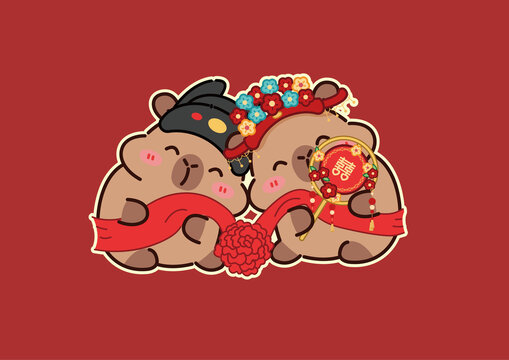 卡皮巴拉水豚結(jié)婚古風(fēng)插畫