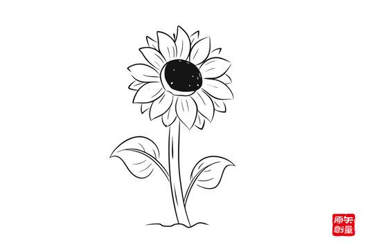 簡約線條風向日葵插畫