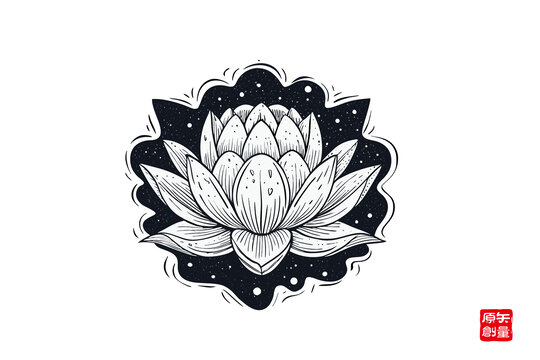 黑白手繪風(fēng)精致蓮花圖案