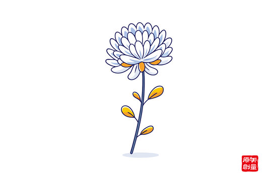 簡約手繪單枝菊花插畫