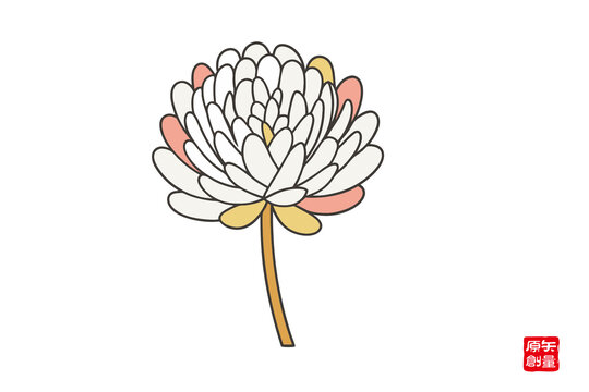 簡(jiǎn)約手繪彩色單支菊花圖案