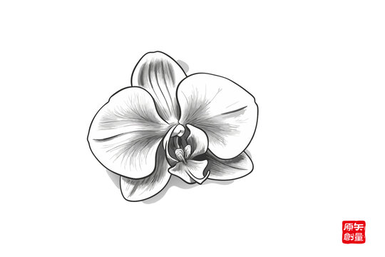 黑白手繪蝴蝶蘭圖案