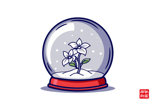 雪花球中的美麗花朵