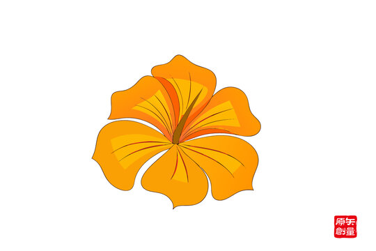 手繪橙色五瓣花卉圖案