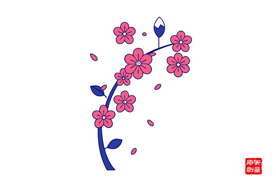 手繪簡約風(fēng)粉色花枝圖案