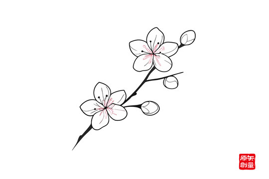 手繪簡約風櫻花枝圖案