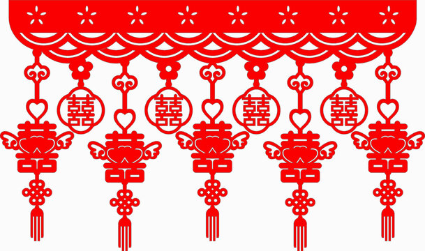中式紅色雙喜剪紙掛飾