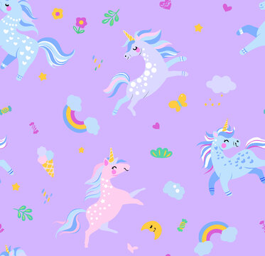 夢幻獨角獸卡通圖案背景