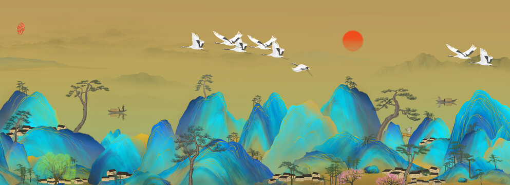國畫青綠山水圖