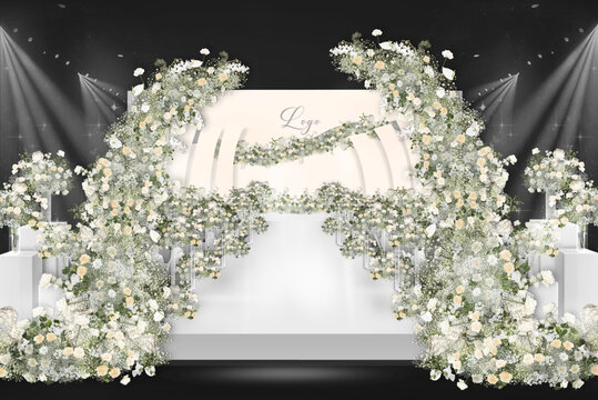 清新白綠系浪漫婚禮舞臺(tái)