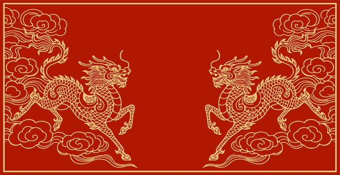 中式金麒麟祥云紅色背景圖