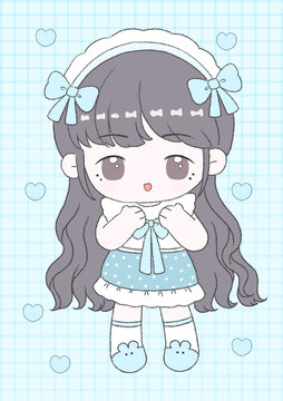 可愛(ài)藍(lán)色小女孩插畫(huà)