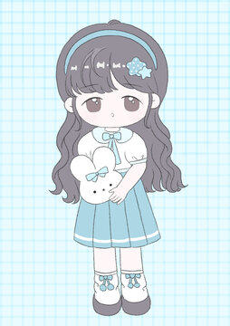 可愛(ài)藍(lán)色小女孩立繪插畫(huà)