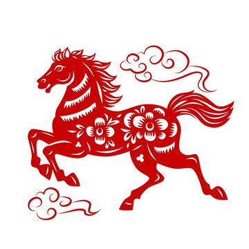 馬剪紙圖案矢量圖